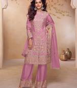 Pink chiffon sequins work semi stitched salwar suits suits size up to 42