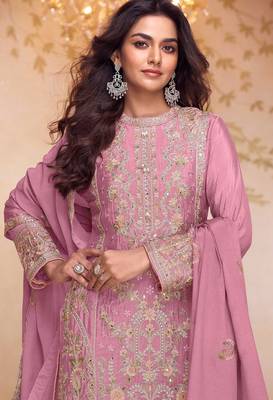 Pink chiffon sequins work semi stitched salwar suits suits size up to 42 2