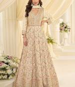 Off white georgette sequins work semi stitched salwar suits suits size up to 42