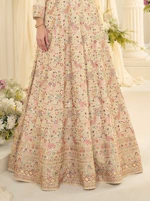 Off white georgette sequins work semi stitched salwar suits suits size up to 42 3