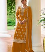Mustard chiffon sequins work semi stitched salwar suits suits size up to 42