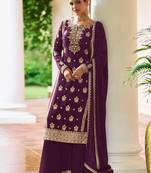 Purple chiffon sequins work semi stitched salwar suits suits size up to 42