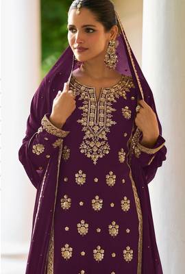 Purple chiffon sequins work semi stitched salwar suits suits size up to 42 2