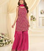 Pink georgette sequins work semi stitched salwar suits suits size up to 42