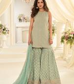 Sea green georgette sequins work semi stitched salwar suits suits size up to 42