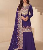 Purple chiffon sequins work semi stitched salwar suits suits size up to 42