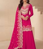 Pink chiffon sequins work semi stitched salwar suits suits size up to 42