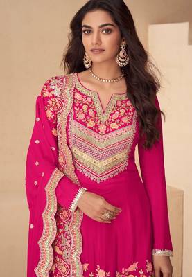 Pink chiffon sequins work semi stitched salwar suits suits size up to 42 2