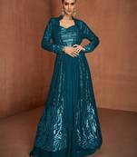 Blue georgette sequins work semi stitched salwar suits suits size up to 42
