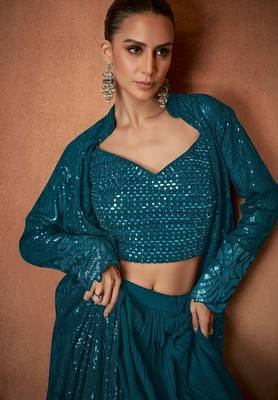 Blue georgette sequins work semi stitched salwar suits suits size up to 42 2