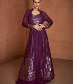 Wine georgette sequins work semi stitched salwar suits suits size up to 42