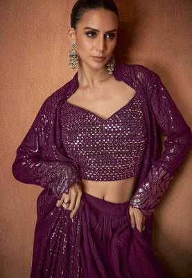 Wine georgette sequins work semi stitched salwar suits suits size up to 42 2