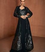 Black georgette sequins work semi stitched salwar suits suits size up to 42
