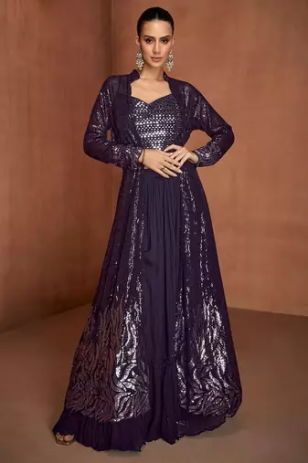 Purple georgette sequins work semi stitched salwar suits suits size up to 42