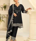 Black silk mirror work semi stitched salwar suits suits size up to 42