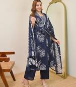 Anarkali cotton printed kurta with pant and dupatta for women 