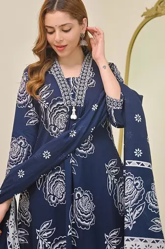 Anarkali cotton printed kurta with pant and dupatta for women 