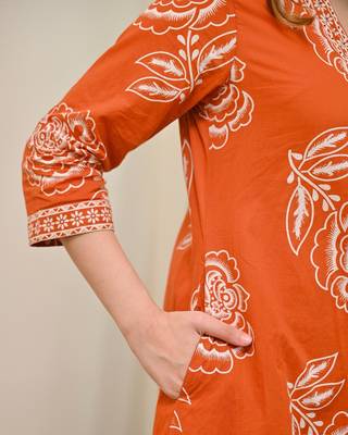 Anarkali cotton printed kurta with pant and dupatta for women  4
