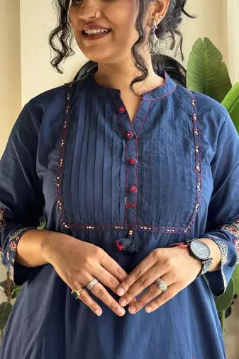 Anarkali cotton printed hand work embroidered kurta with pant and dupatta for women 