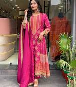 Anarkali cotton printed hand work embroidered kurta with pant and dupatta for women 