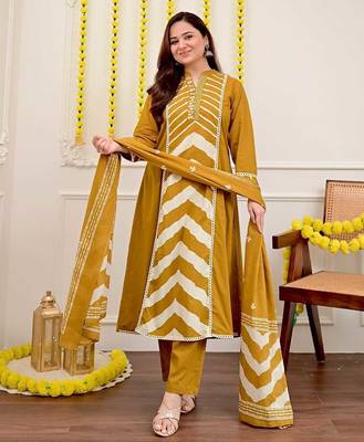 Anarkali cotton printed kurta with pant and dupatta for women  1