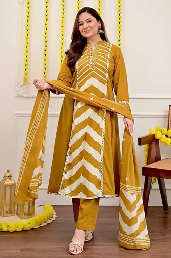 Anarkali cotton printed kurta with pant and dupatta for women 