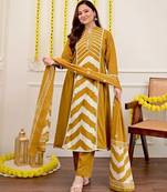 Anarkali cotton printed kurta with pant and dupatta for women 
