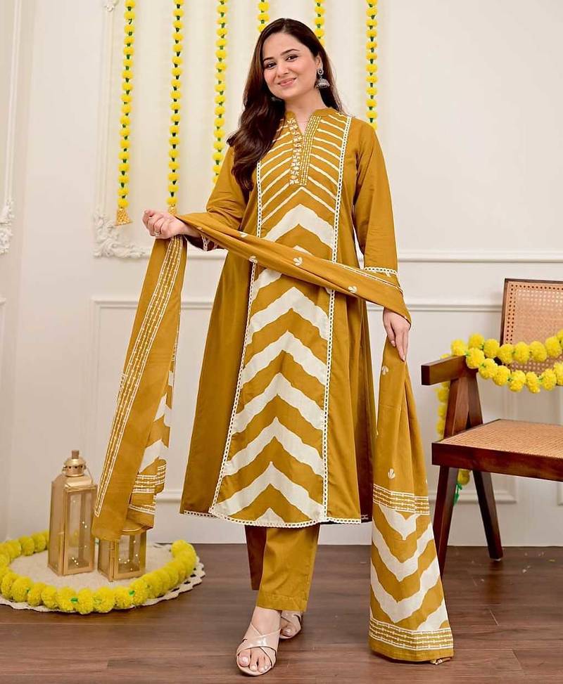 Anarkali cotton printed kurta with pant and dupatta for women 