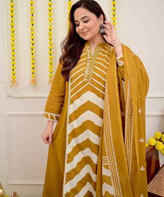 Anarkali cotton printed kurta with pant and dupatta for women  2
