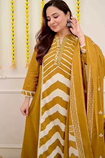 Anarkali cotton printed kurta with pant and dupatta for women 