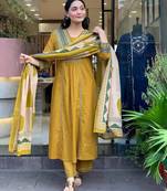 Anarkali cotton printed kurta with pant and dupatta for women 