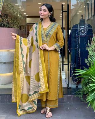 Anarkali cotton printed kurta with pant and dupatta for women  2