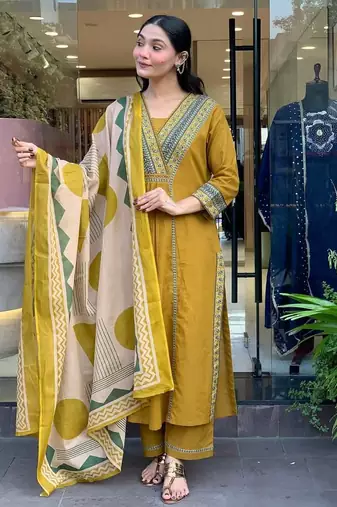 Anarkali cotton printed kurta with pant and dupatta for women 