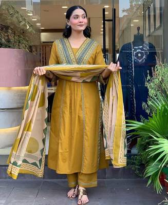 Anarkali cotton printed kurta with pant and dupatta for women  4