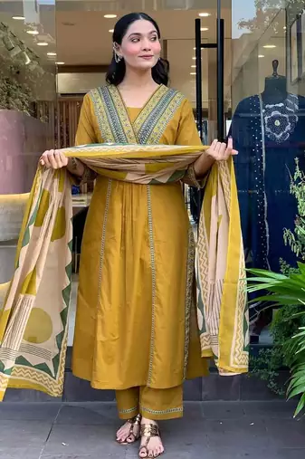 Anarkali cotton printed kurta with pant and dupatta for women 