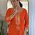 Women's orange viscose chanderi embroidered kurta pant set with jacquard dupatta