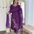 Women's purple viscose rayon embroidered kurta pant set with chinon dupatta