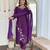 Women's purple viscose rayon embroidered kurta pant set with chinon dupatta