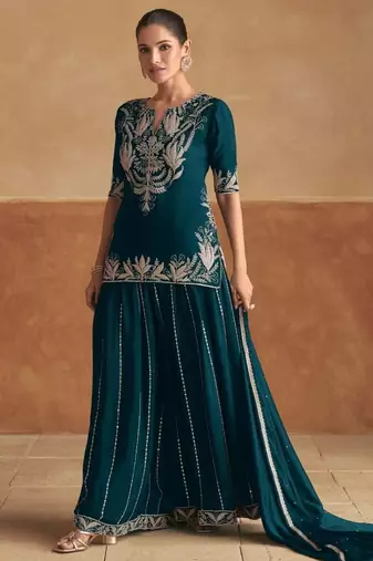 Elegant real chinon top & bottom set with embroidered dupatta | ready-to-wear designer suit