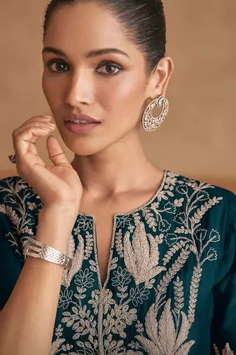 Elegant real chinon top & bottom set with embroidered dupatta suit