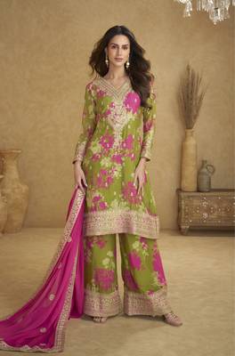 Elegant chinon embroidered readymade suit set with dupatta 1