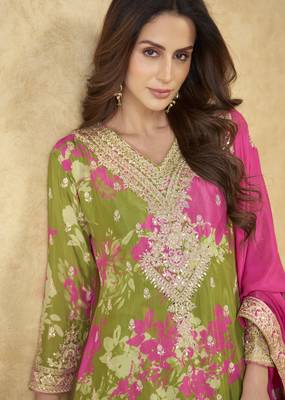 Elegant chinon embroidered readymade suit set with dupatta 2