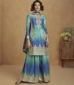 Premium chinon silk embroidered kurta palazzo set with chinon dupatta