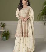 Elegant real georgette embroidered kurta set with dupatta & palazzo – hand work