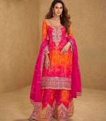 Real premium chinon silk heavy embroidered ribbon gota work sharara suit with dupatta