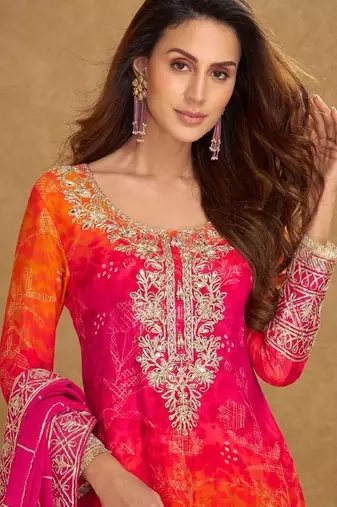 Real premium chinon silk heavy embroidered ribbon gota work sharara suit with dupatta