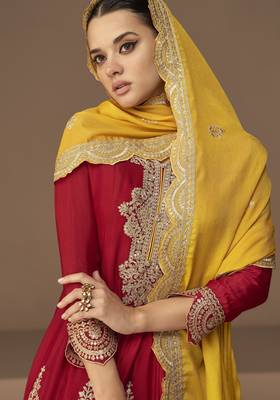 Premium chinon silk sharara suit with heavy embroidery & work dupatta 2