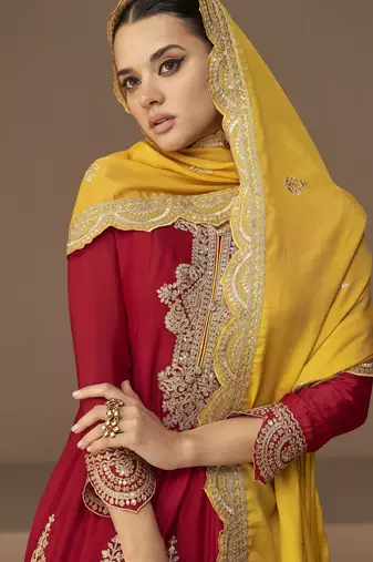 Premium chinon silk sharara suit with heavy embroidery & work dupatta