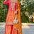 Red and orange embroidered chinon free size stitched palazzo style salwar suit