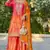Red and orange embroidered chinon free size stitched palazzo style salwar suit